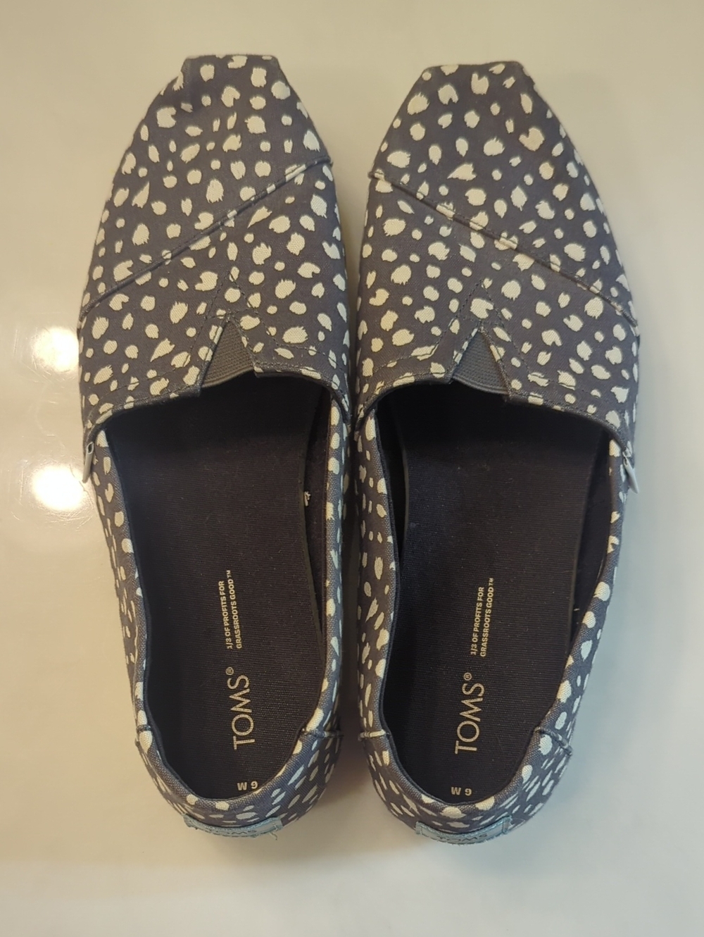 Toms Grey and White Dalmatian-Print Alpargata Slip-Ons